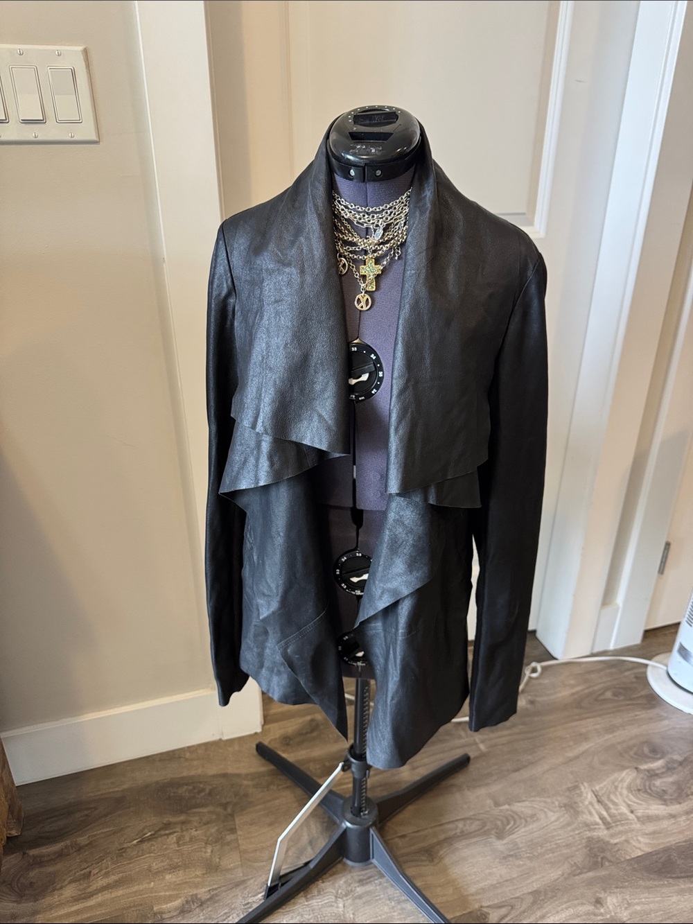 Mackage Black Draped Leather Jacket for Women - small (minor wear)